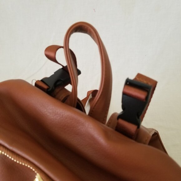 NWT! Midsize Brown Faux Leather Backpack Baby Bag Tote w/Luggage Strap & Tassels main image 14